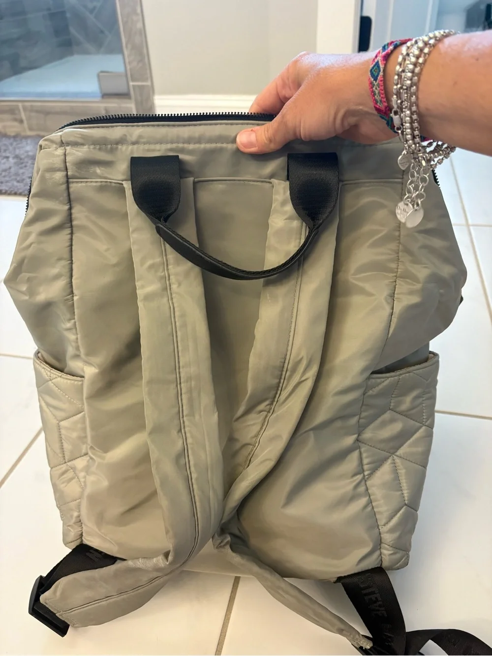 Steve Madden Quilted Sage Green Backpack Tote